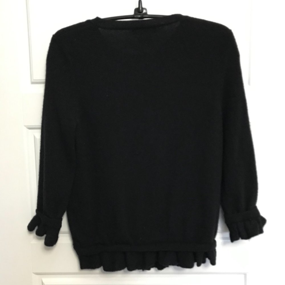 Sutton Cashmere Modern Classic Ruffle Black 3 Button Cardigan Sweater Women's S - Picture 3 of 9